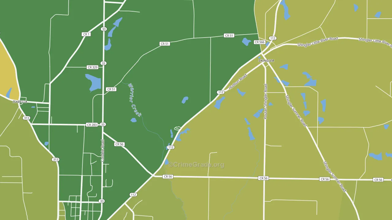 Shingler, GA Map of Robbery Rates