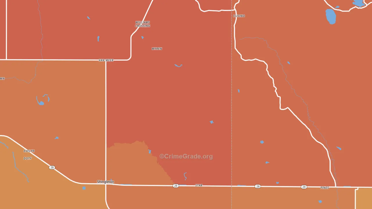 Shingleton, MI Map of Robbery Rates