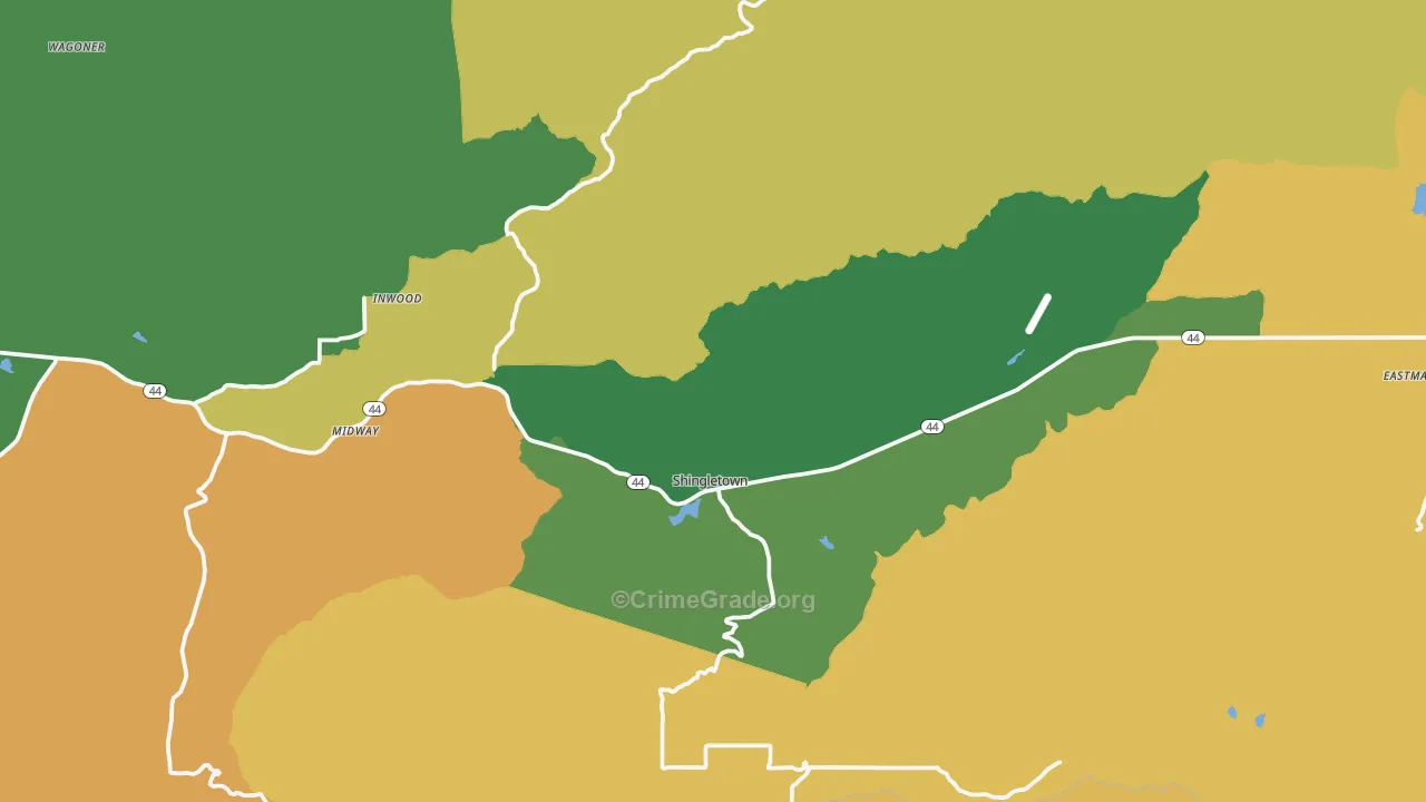 Shingletown, CA Map of Robbery Rates