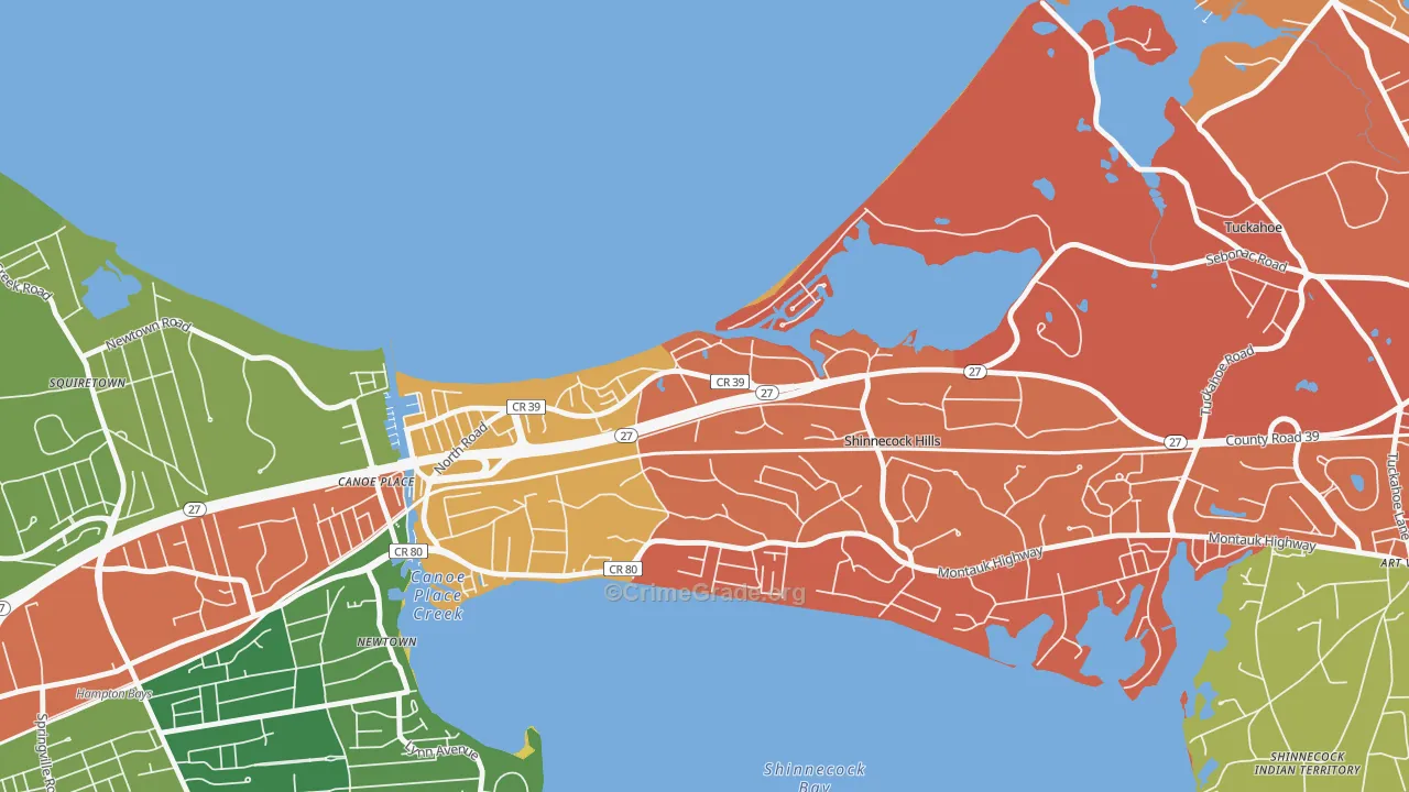 Shinnecock Hills, NY Map of Robbery Rates