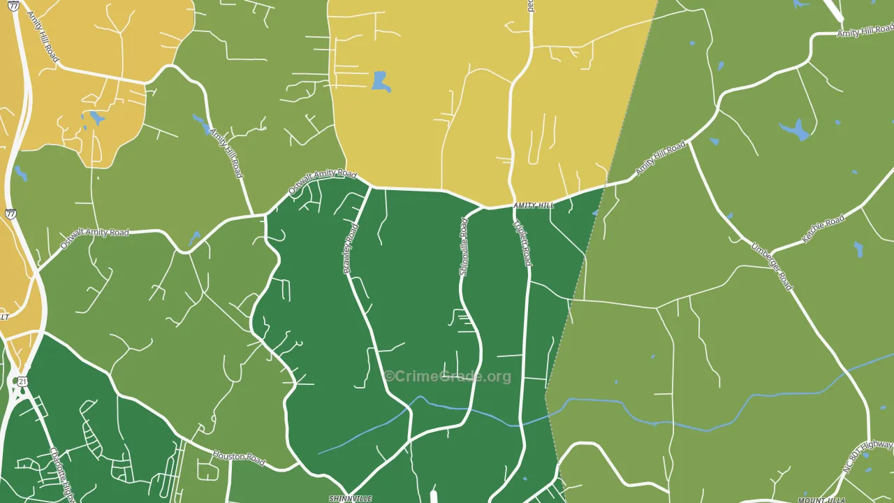 Shinnville, NC Map of Robbery Rates