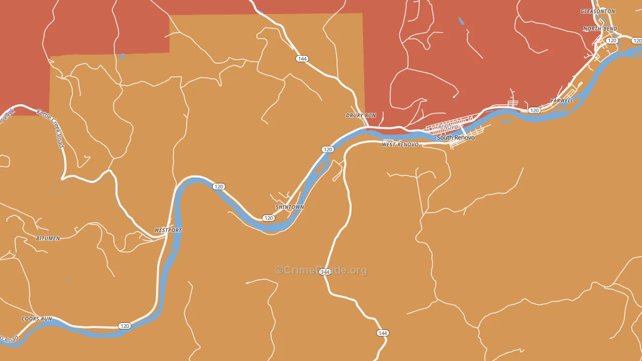 Shintown, PA Map of Robbery Rates