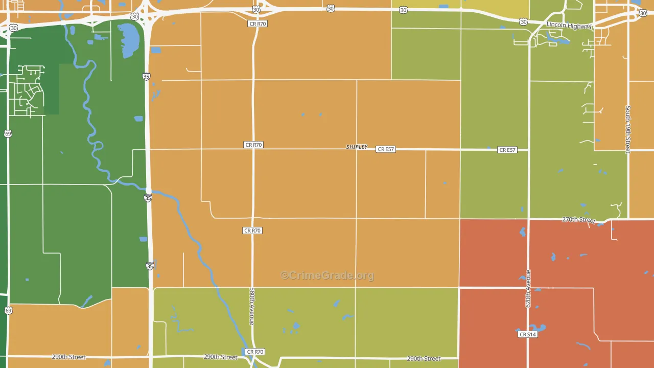 Shipley, IA Map of Robbery Rates