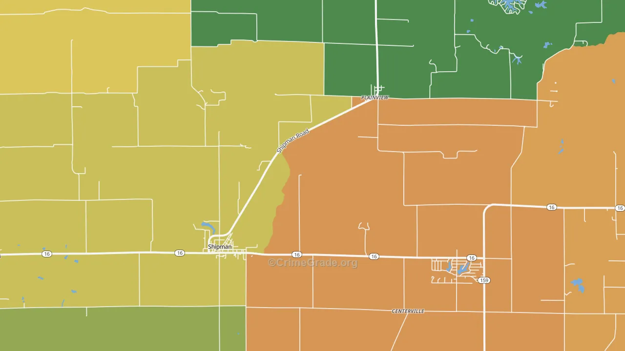 Shipman, IL Map of Robbery Rates