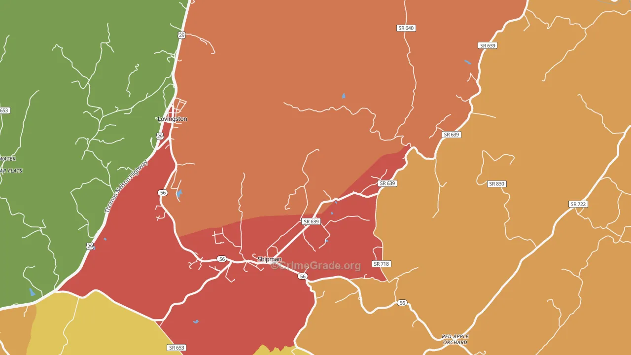 Shipman, VA Map of Robbery Rates