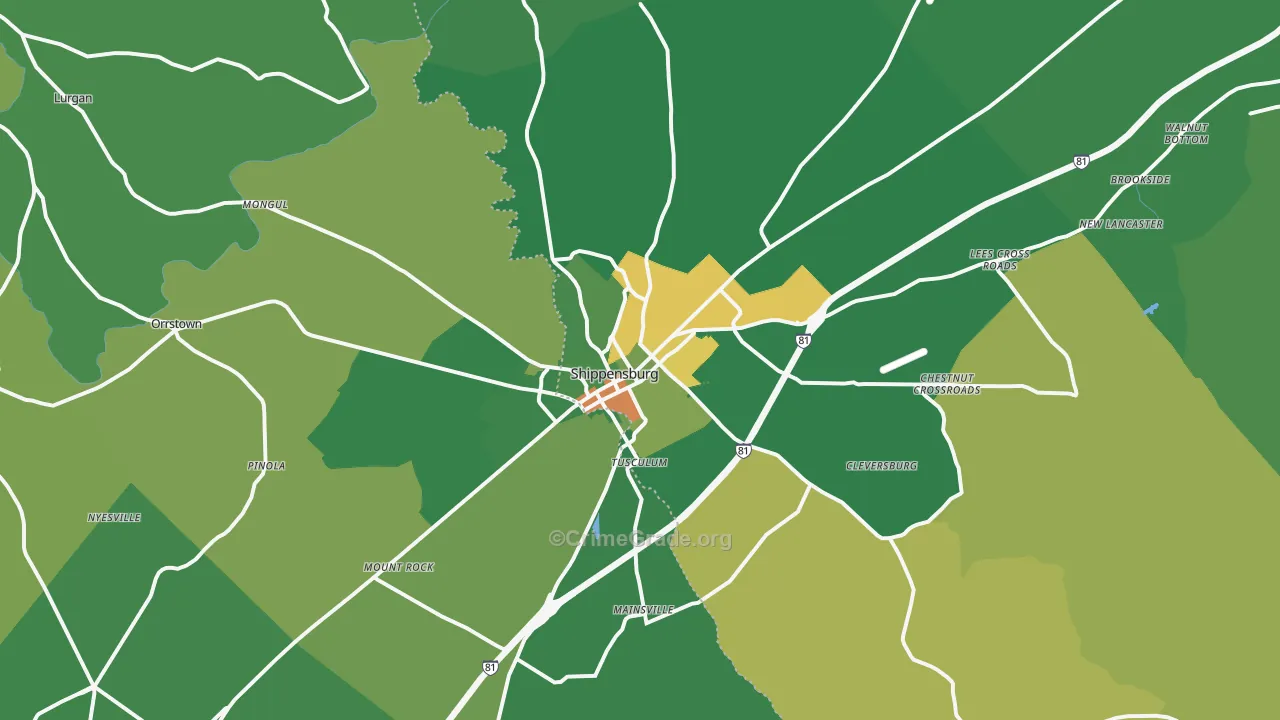 Shippensburg, PA Map of Robbery Rates