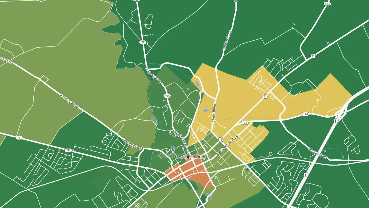 Shippensburg University, PA Map of Robbery Rates