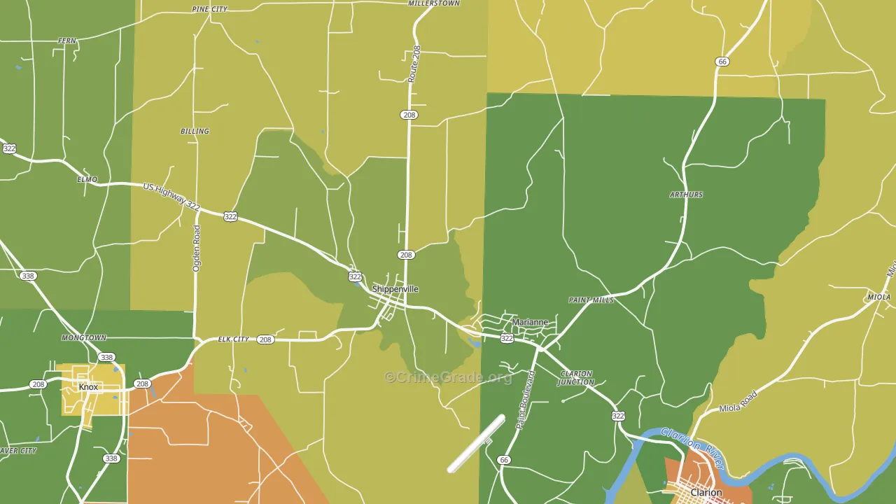Shippenville, PA Map of Robbery Rates