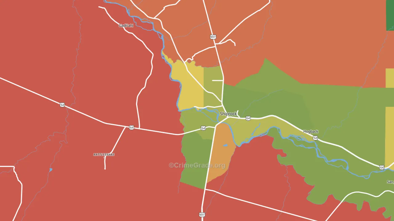 Shiprock, NM Map of Robbery Rates