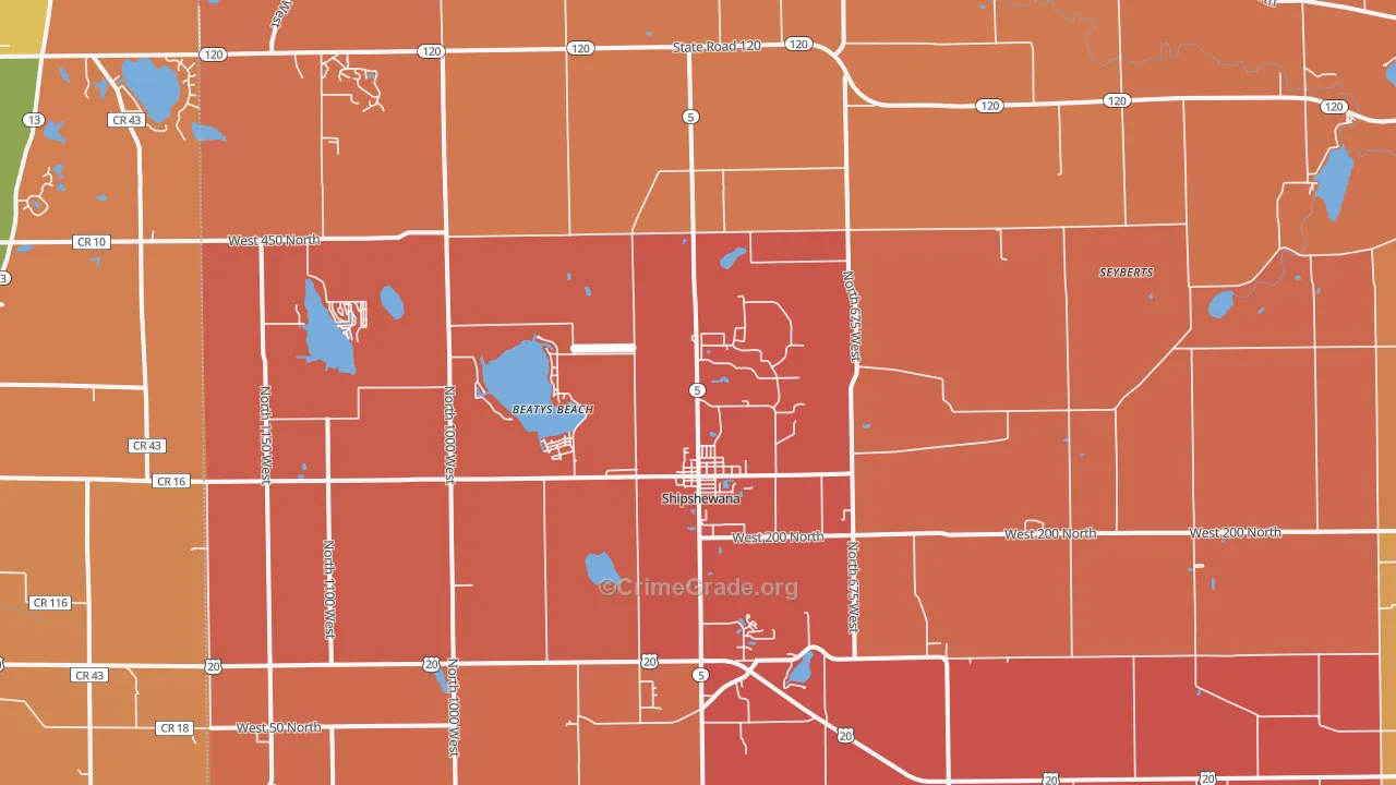 Shipshewana, IN Map of Robbery Rates