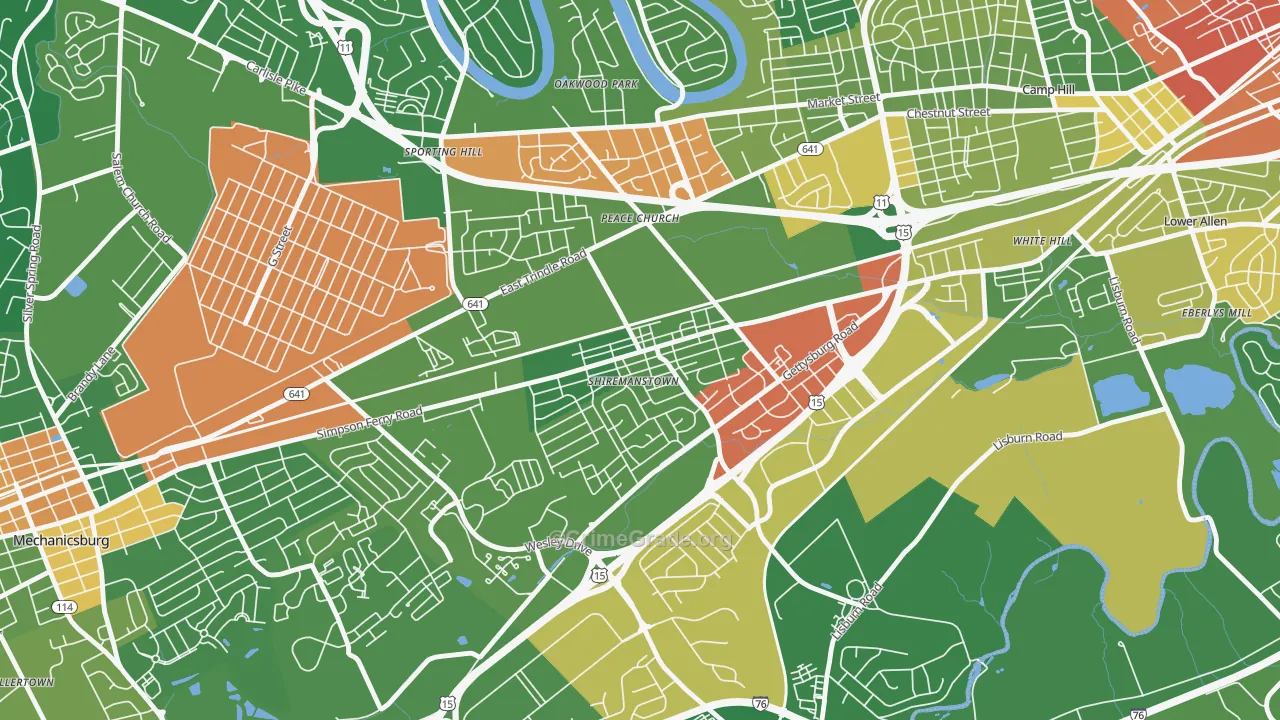 Shiremanstown, PA Map of Robbery Rates