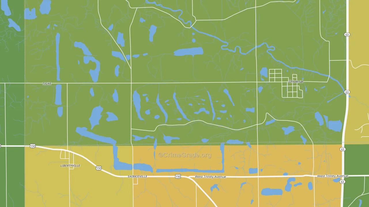 Shirkieville, IN Map of Robbery Rates