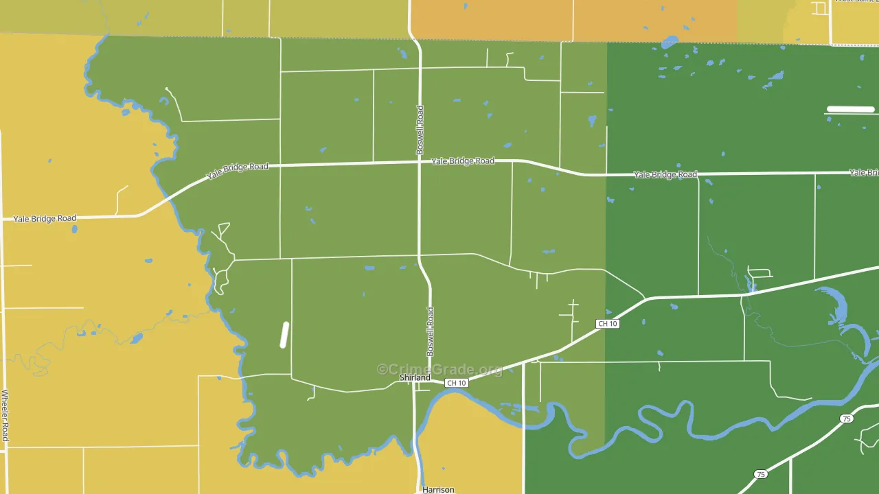 Shirland, IL Map of Robbery Rates
