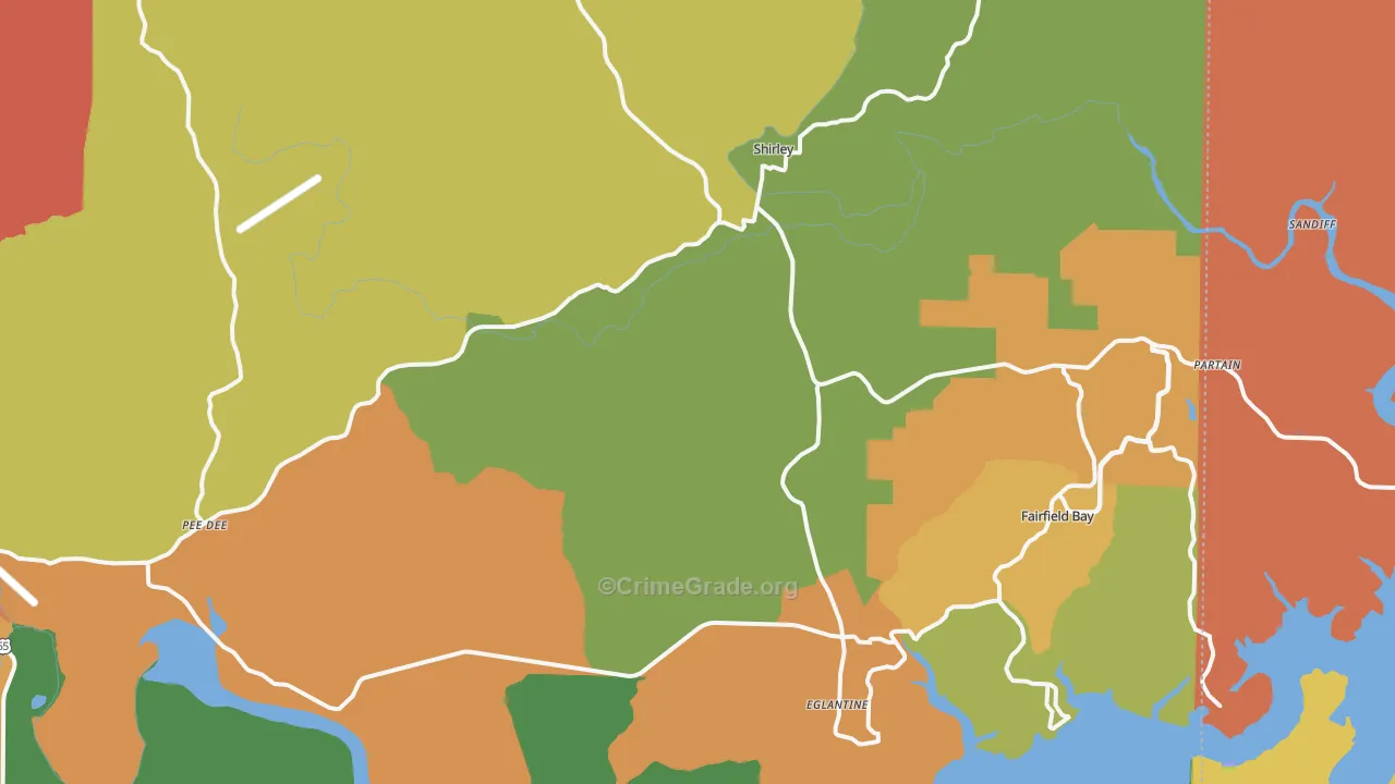 Shirley, AR Map of Robbery Rates