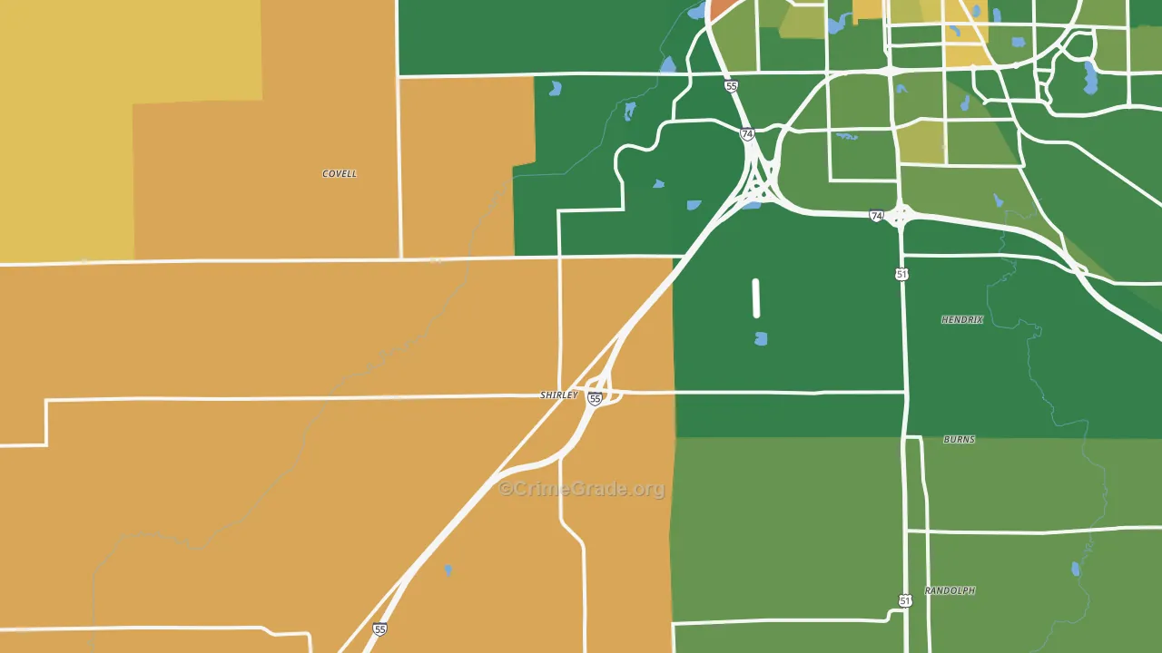 Shirley, IL Map of Robbery Rates