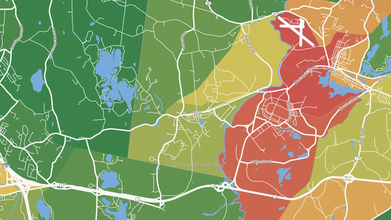 Shirley, MA Map of Robbery Rates