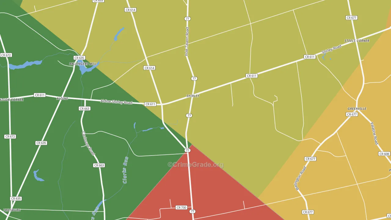 Shirley, NJ Map of Robbery Rates