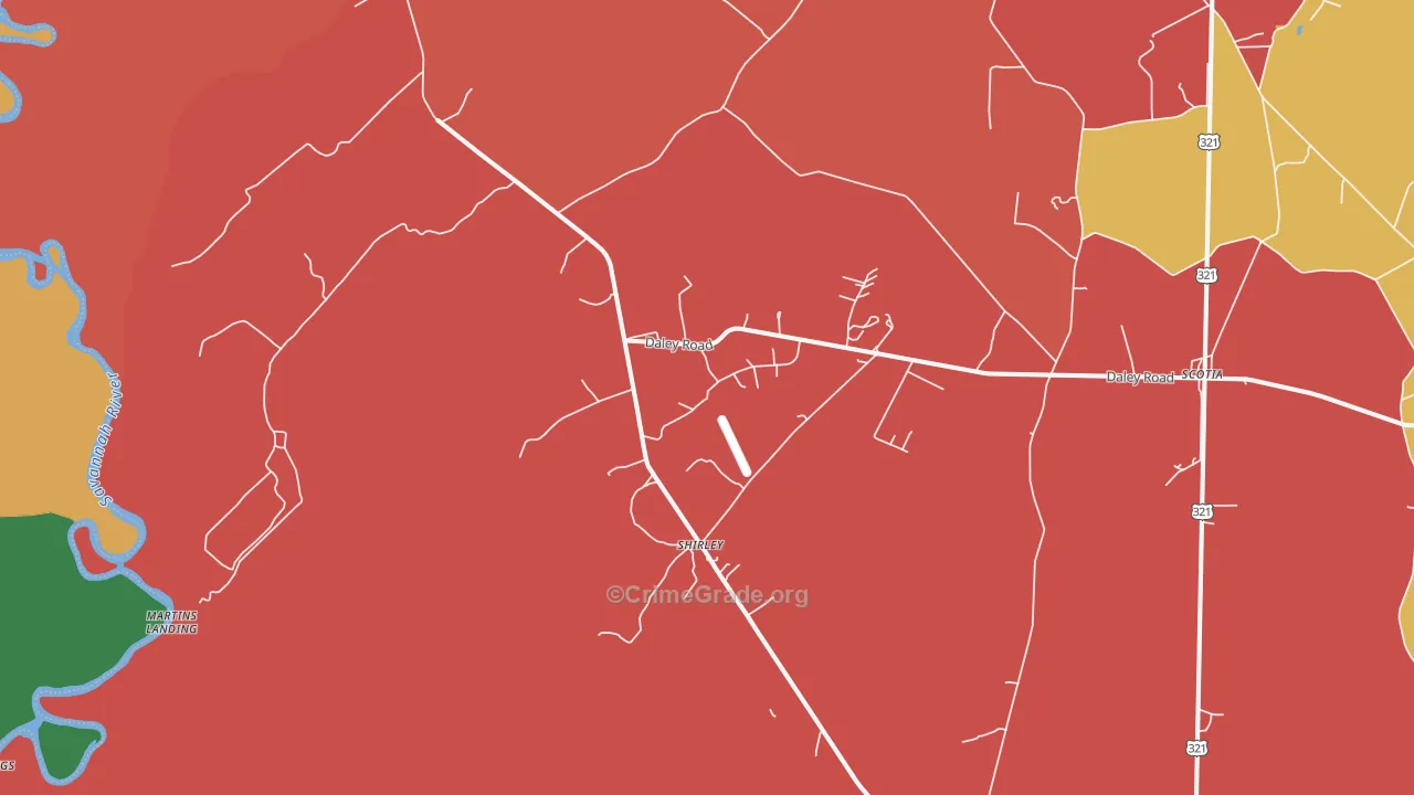 Shirley, SC Map of Robbery Rates