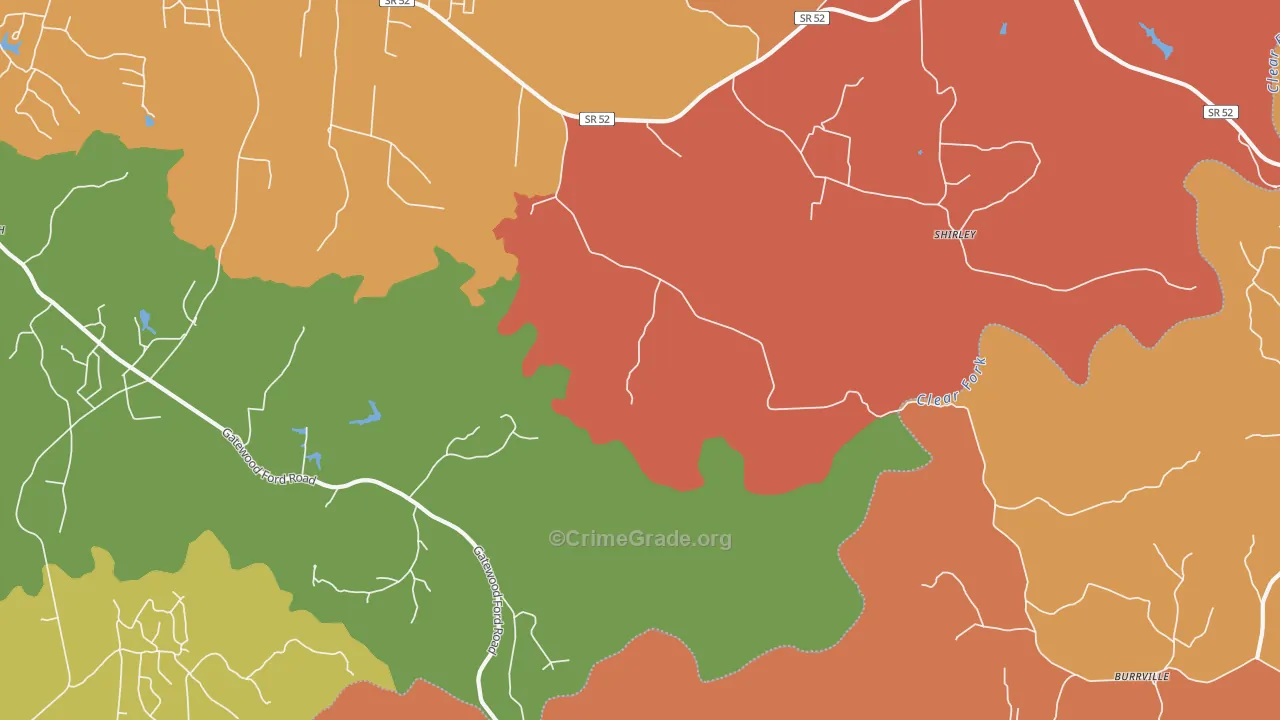 Shirley, TN Map of Robbery Rates