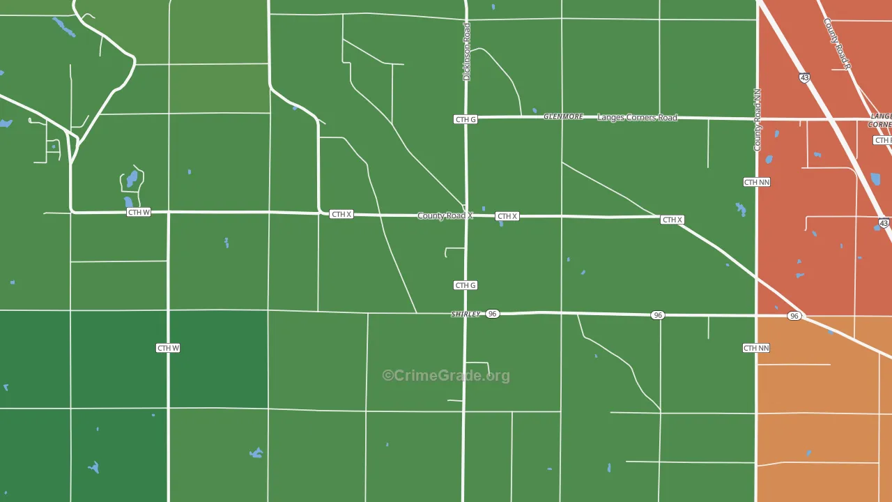 Shirley, WI Map of Robbery Rates
