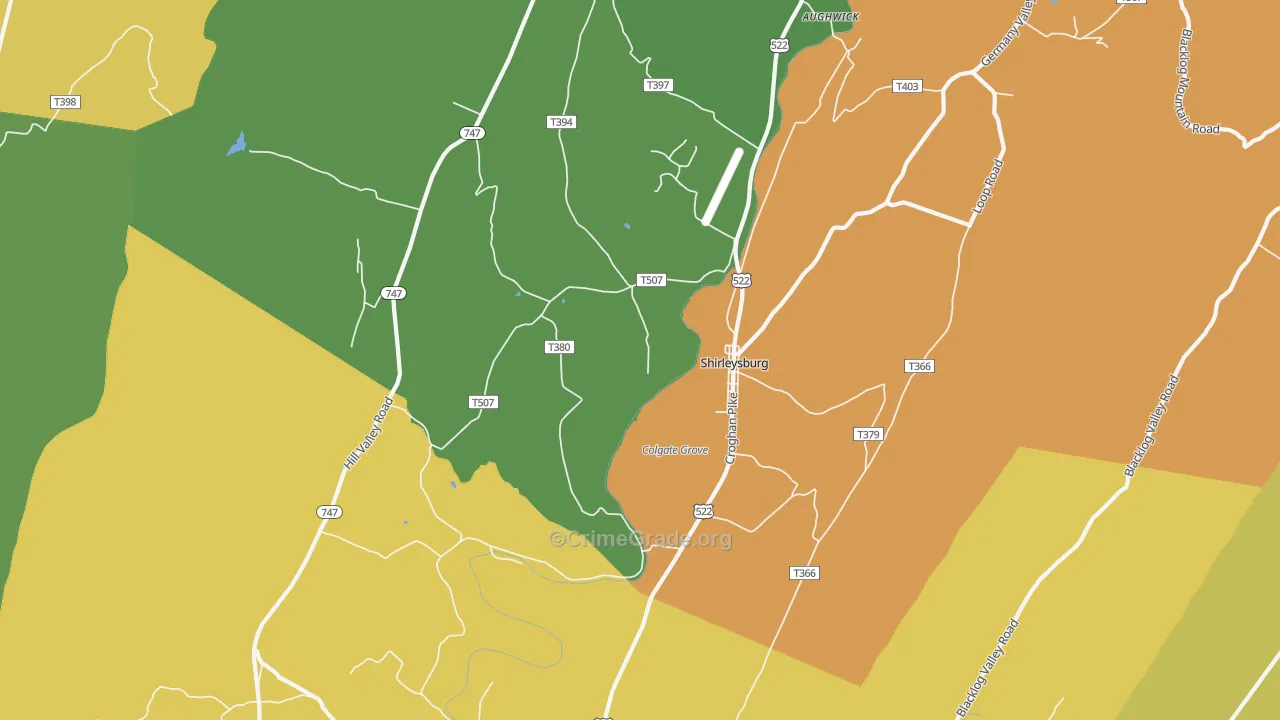 Shirleysburg, PA Map of Robbery Rates