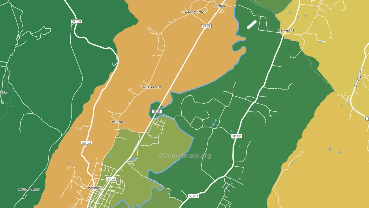 Shirleyton, TN Map of Robbery Rates