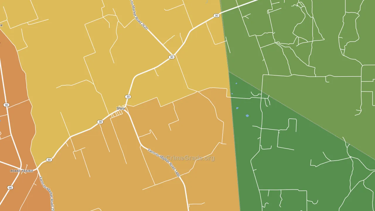 Shiro, TX Map of Robbery Rates
