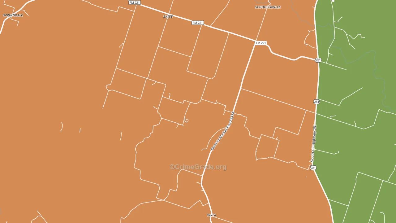 Shive, TX Map of Robbery Rates