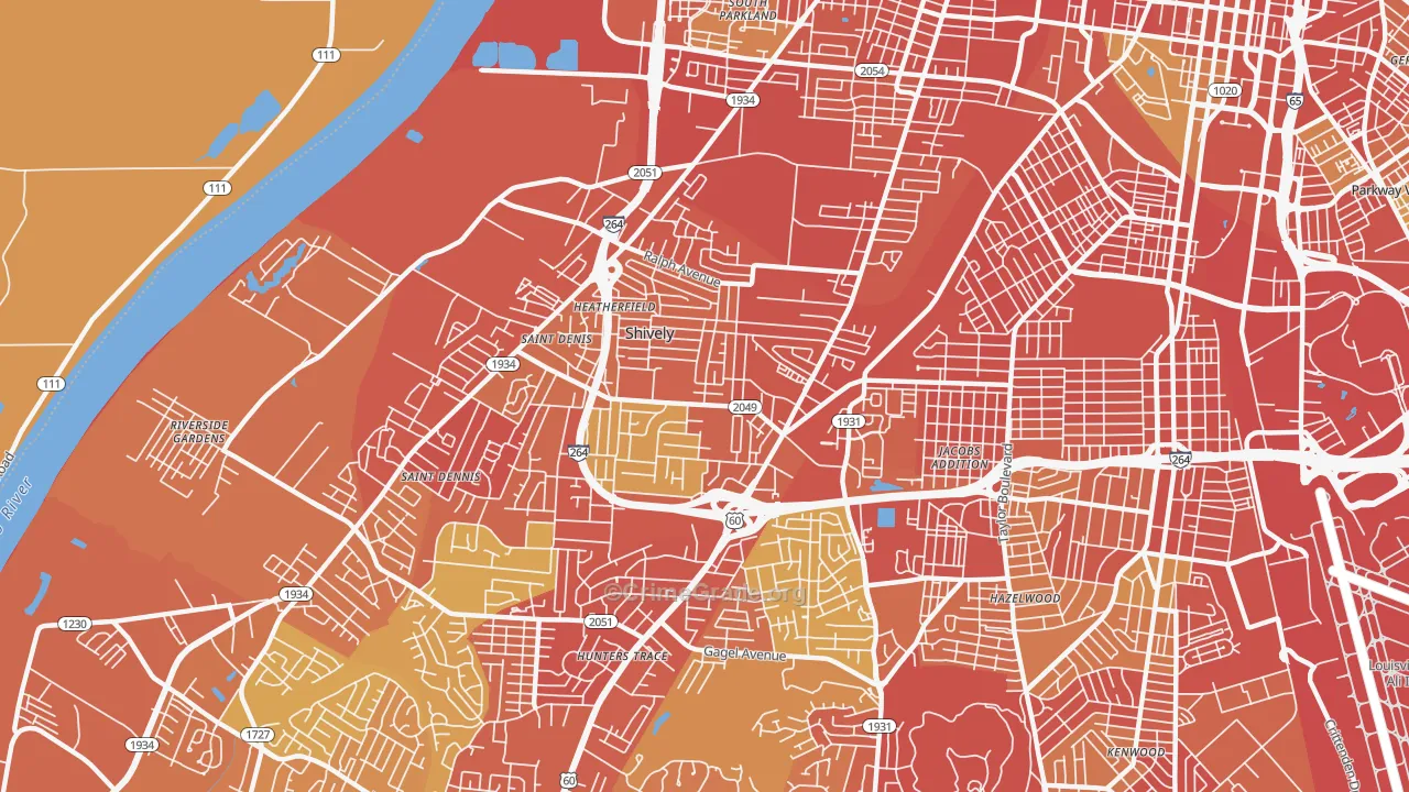 Shively, KY Map of Robbery Rates