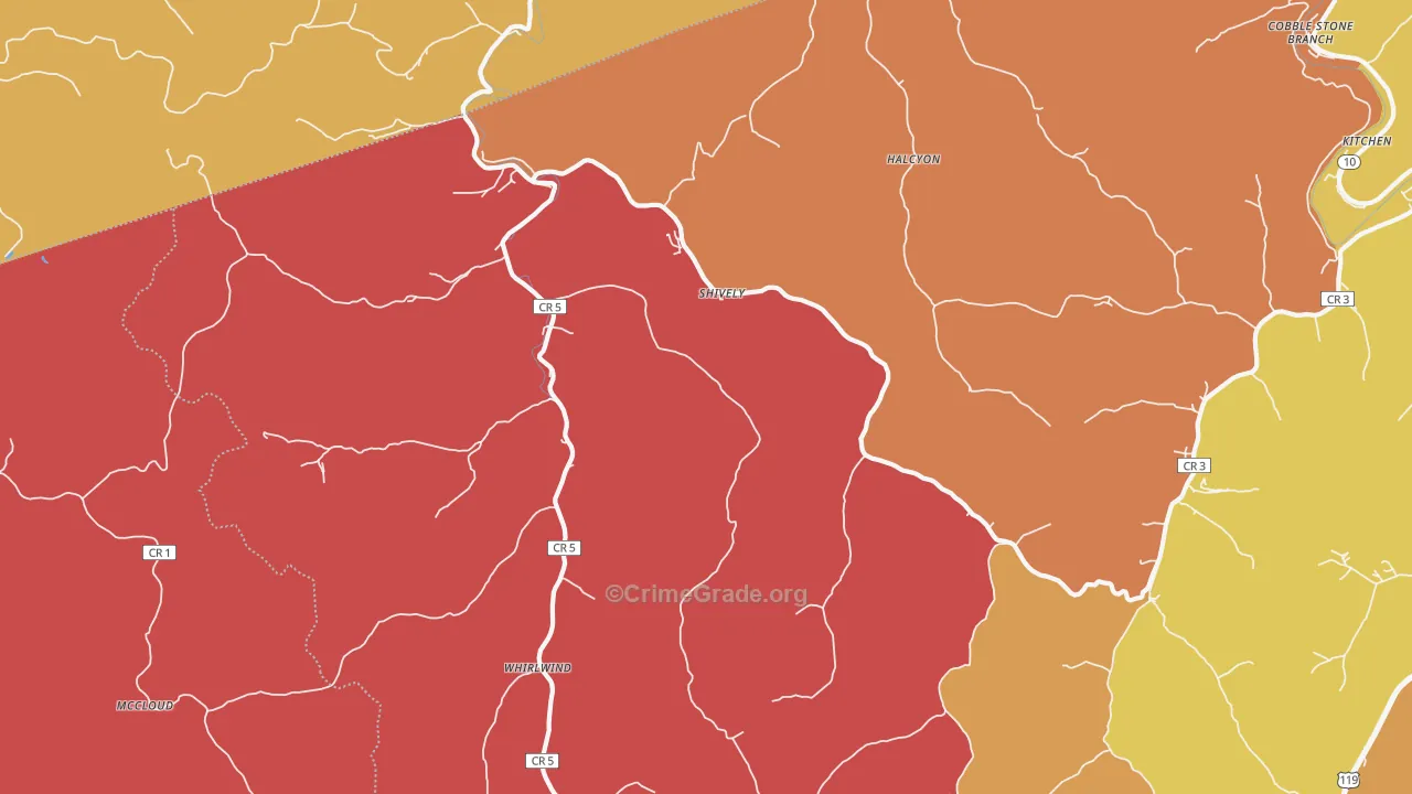 Shively, WV Map of Robbery Rates
