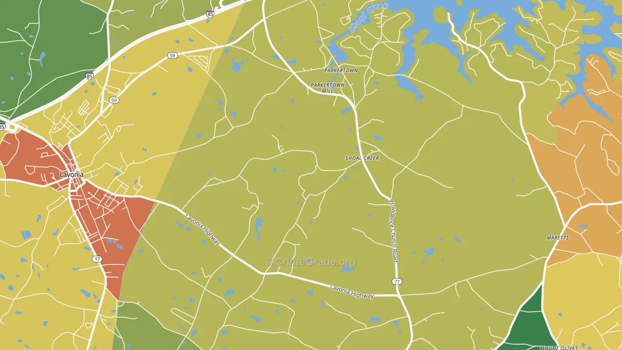 Shoal Creek, GA Map of Robbery Rates