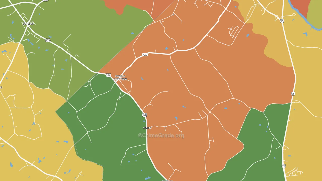 Shoals Junction, SC Map of Robbery Rates