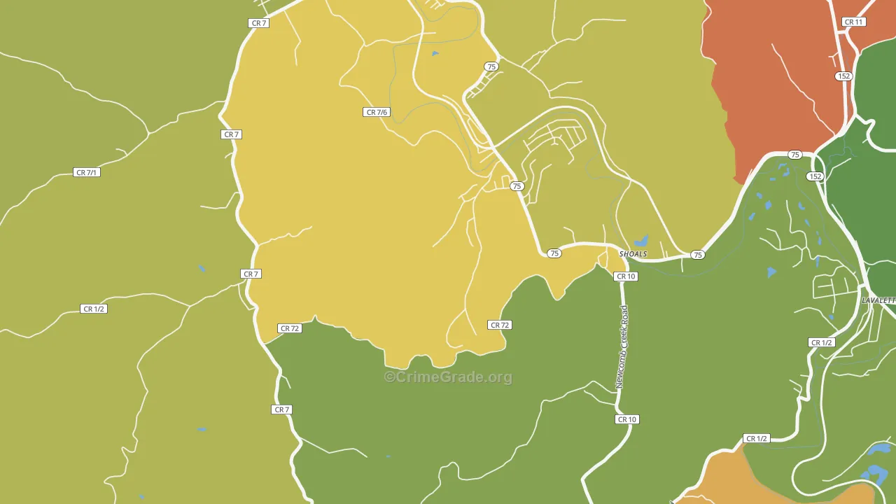 Shoals, WV Map of Robbery Rates