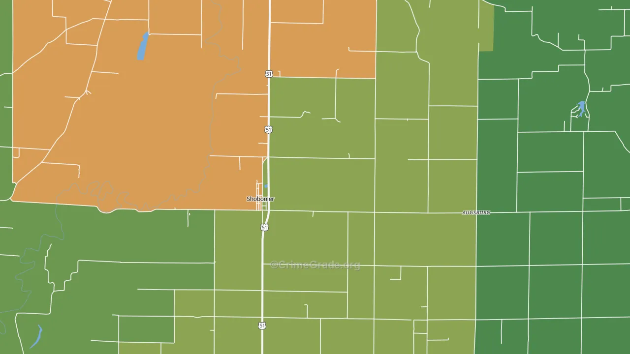 Shobonier, IL Map of Robbery Rates