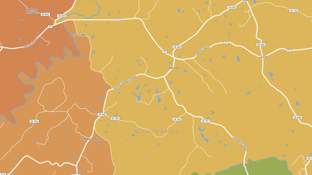 Shockoe, VA Map of Robbery Rates