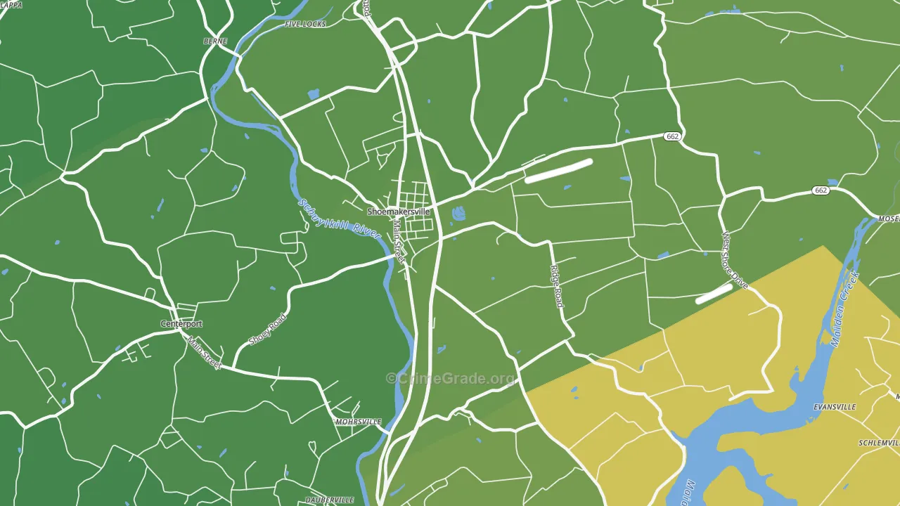 Shoemakersville, PA Map of Robbery Rates