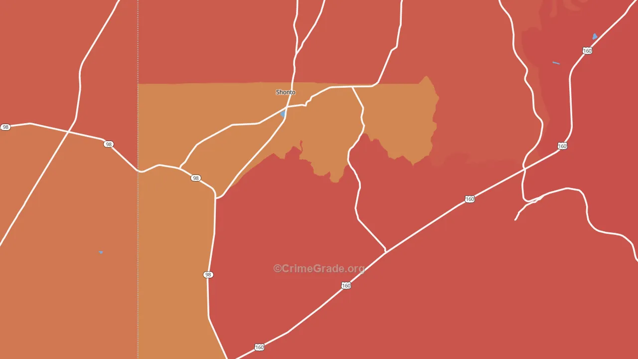 Shonto, AZ Map of Robbery Rates