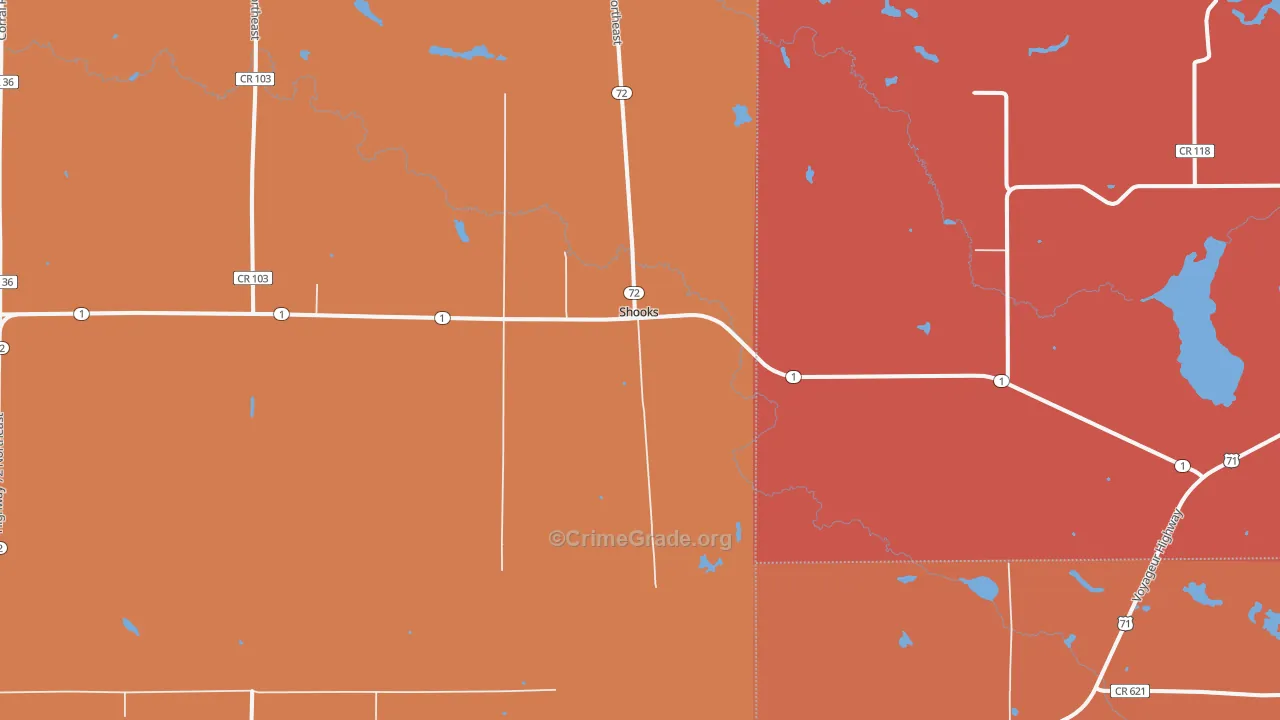 Shooks, MN Map of Robbery Rates