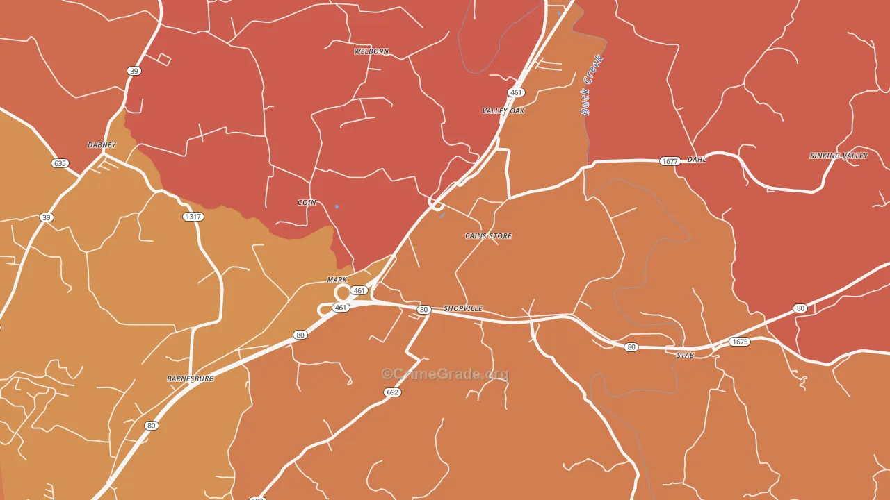 Shopville, KY Map of Robbery Rates