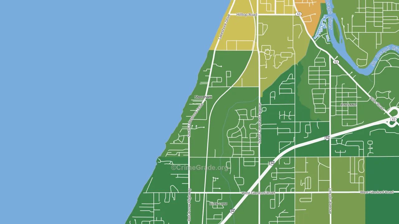 Shoreham, MI Map of Robbery Rates