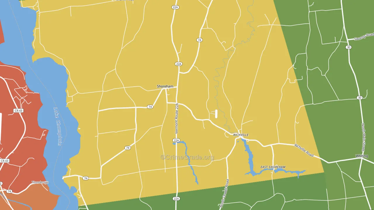 Shoreham, VT Map of Robbery Rates