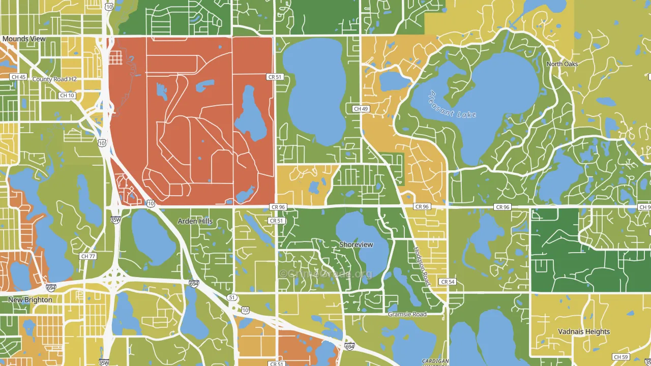Shoreview, MN Map of Robbery Rates