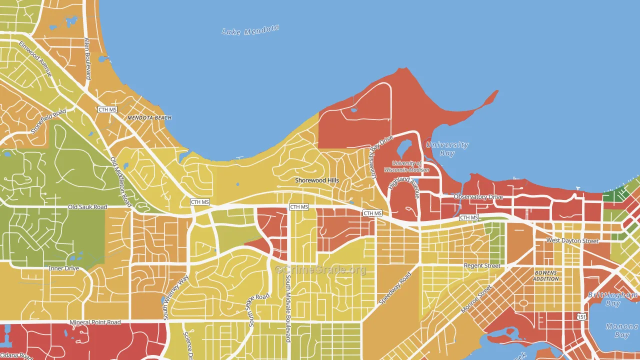 Shorewood Hills, WI Map of Robbery Rates