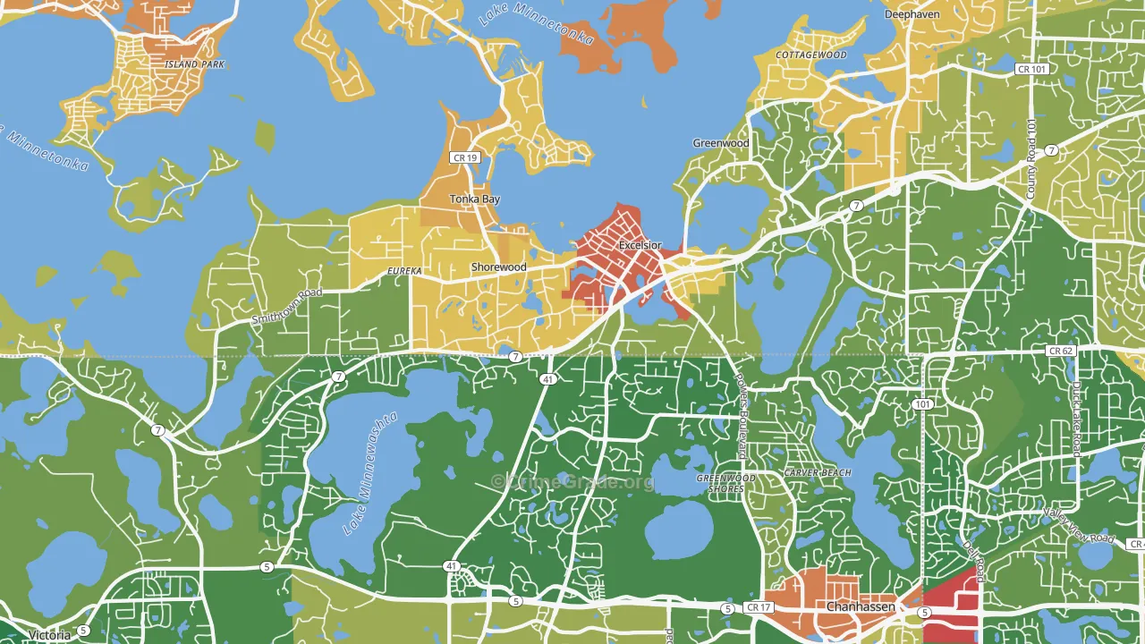 Shorewood, MN Map of Robbery Rates