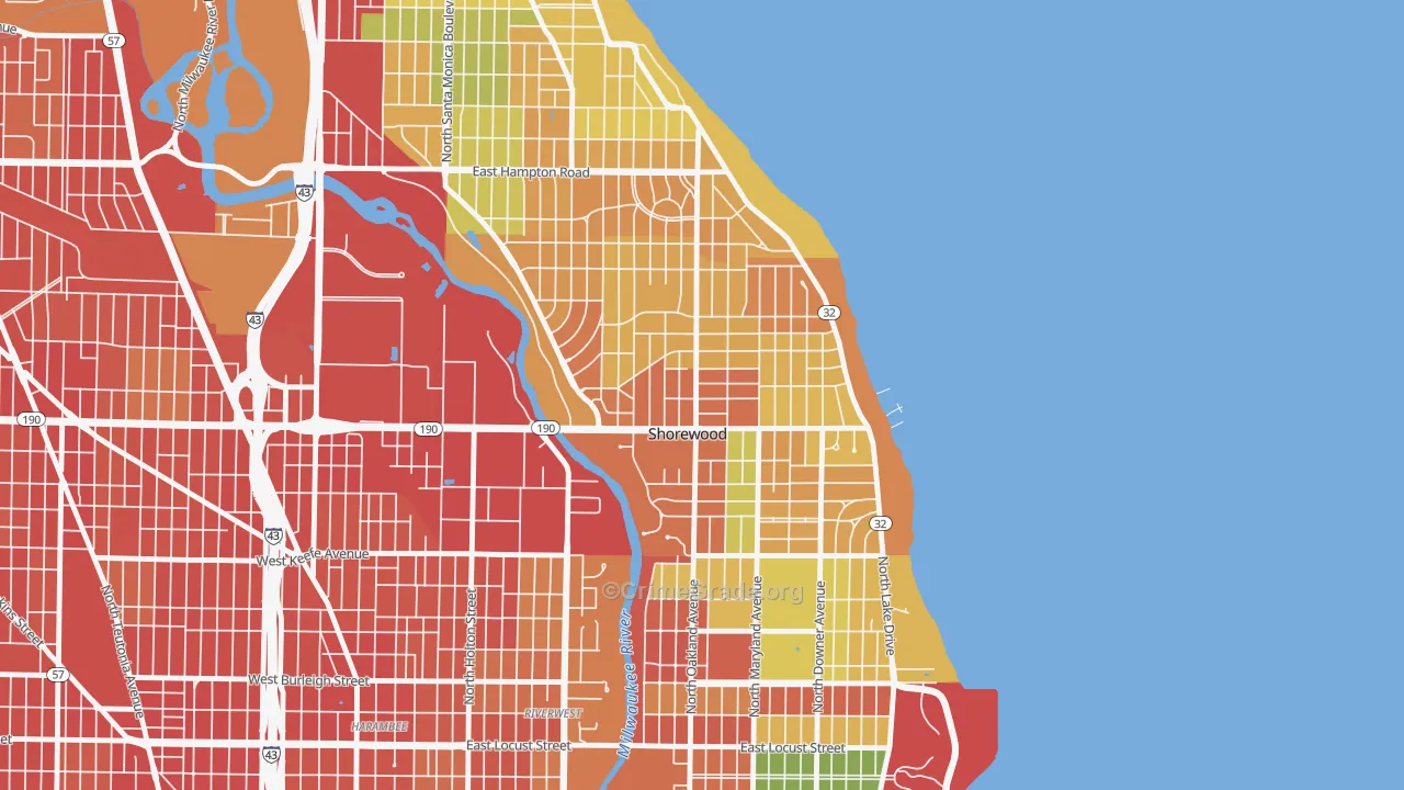 Shorewood, WI Map of Robbery Rates