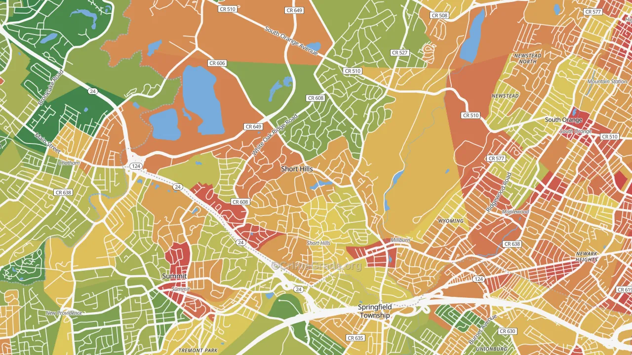 Short Hills, NJ Map of Robbery Rates