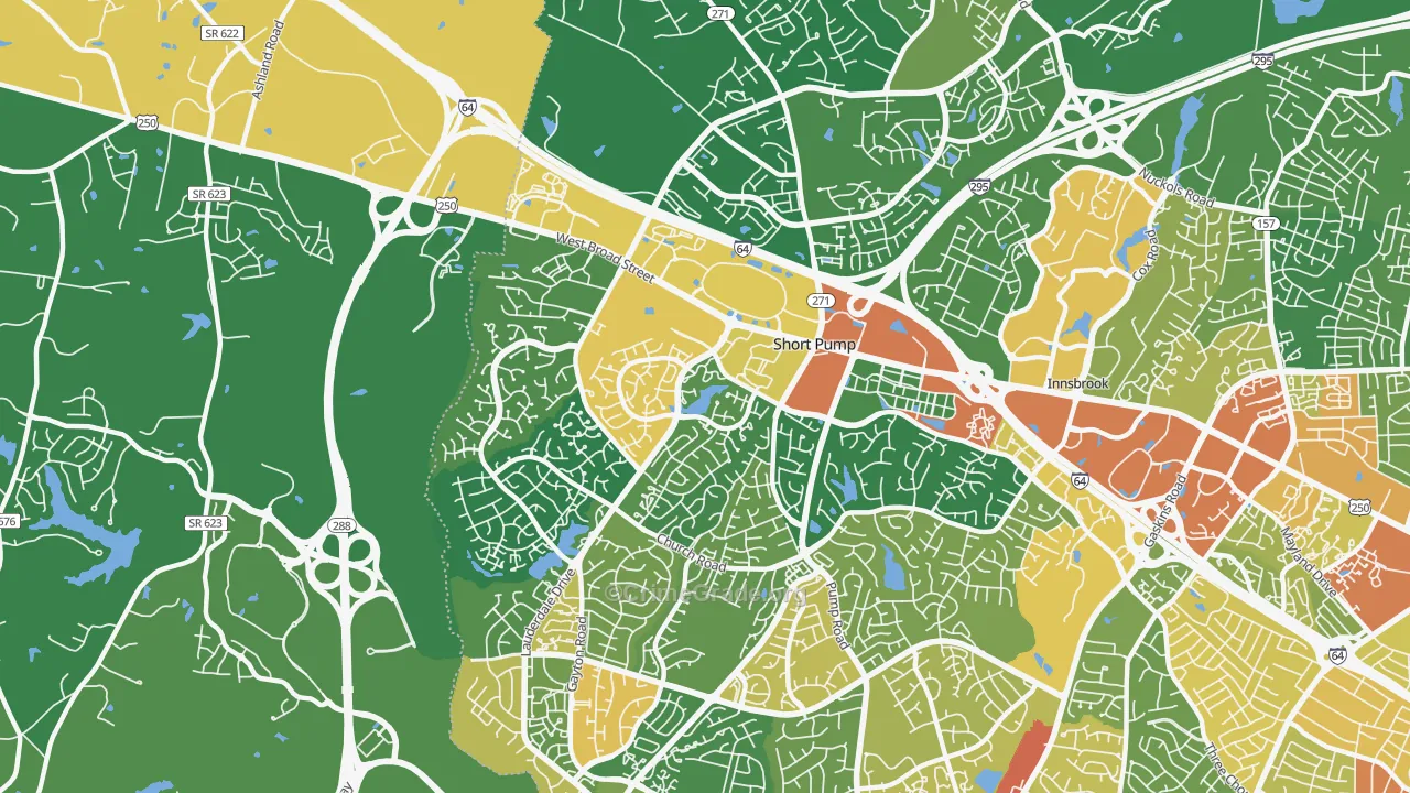 Short Pump, VA Map of Robbery Rates