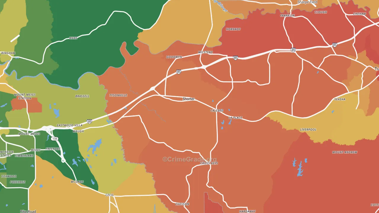 Shorter, AL Map of Robbery Rates