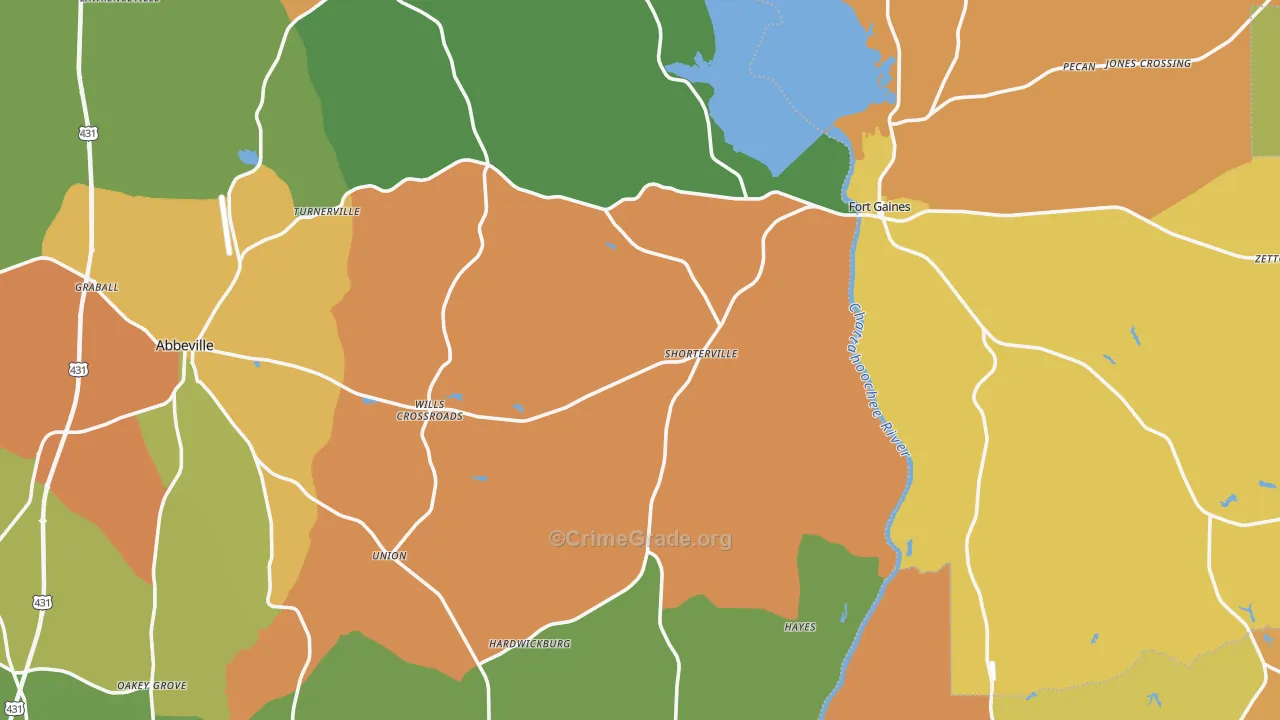 Shorterville, AL Map of Robbery Rates