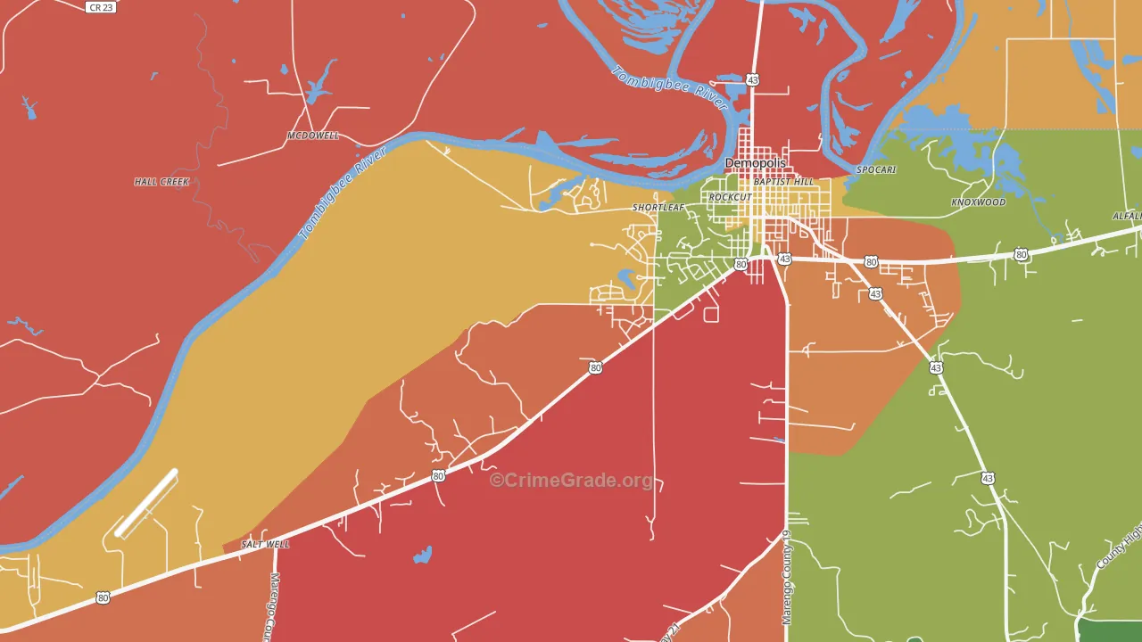 Shortleaf, AL Map of Robbery Rates
